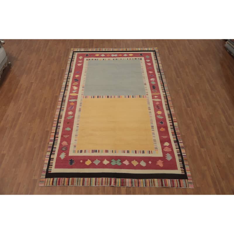 Vegetable Dye Geometric Gabbeh Turkish Area Rug Handmade Wool Carpet - 13' 4'' X 8' 0''