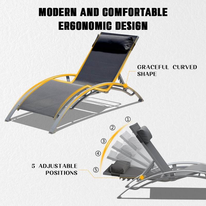 GDFStudio - Noah Adjustable Outdoor Chaise Lounge Patio Recliner Chair Set of 2
