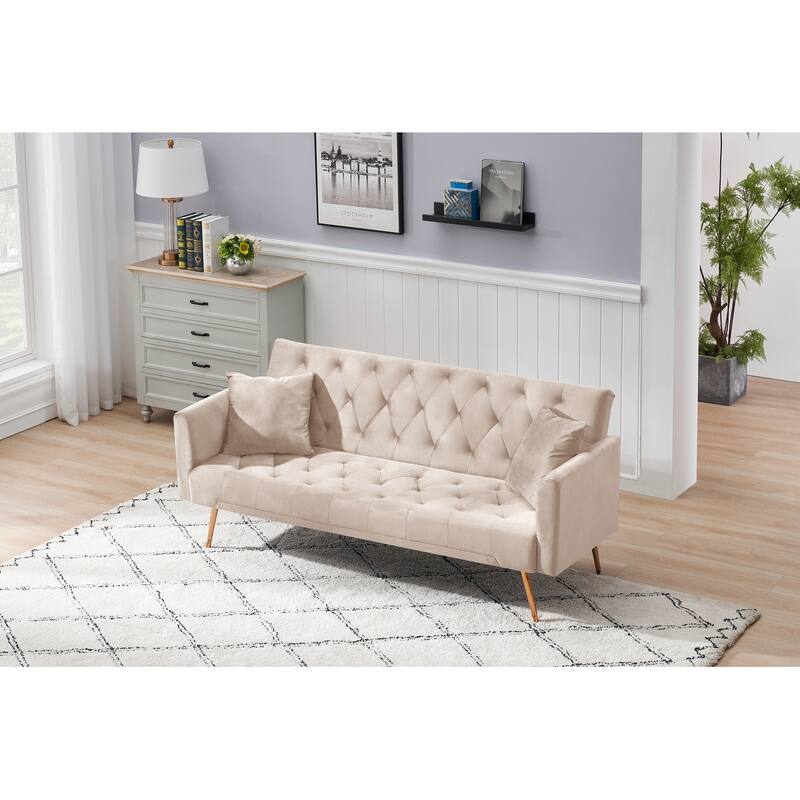 71" Convertible multi-functional velvet fabric Sofa Bed with 3 adjustable postures