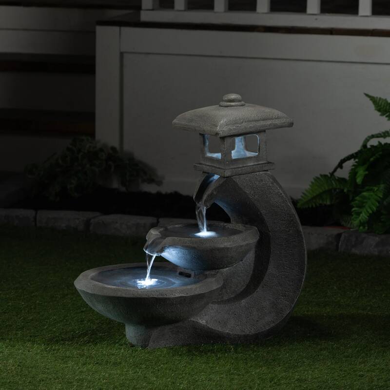 LED Lighted Cascading Pagoda Lamp Outdoor Garden Water Fountain - 26"