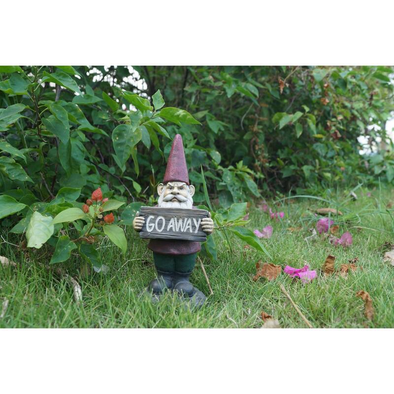 10" Gnome Holding Go Away Sign Garden Statue