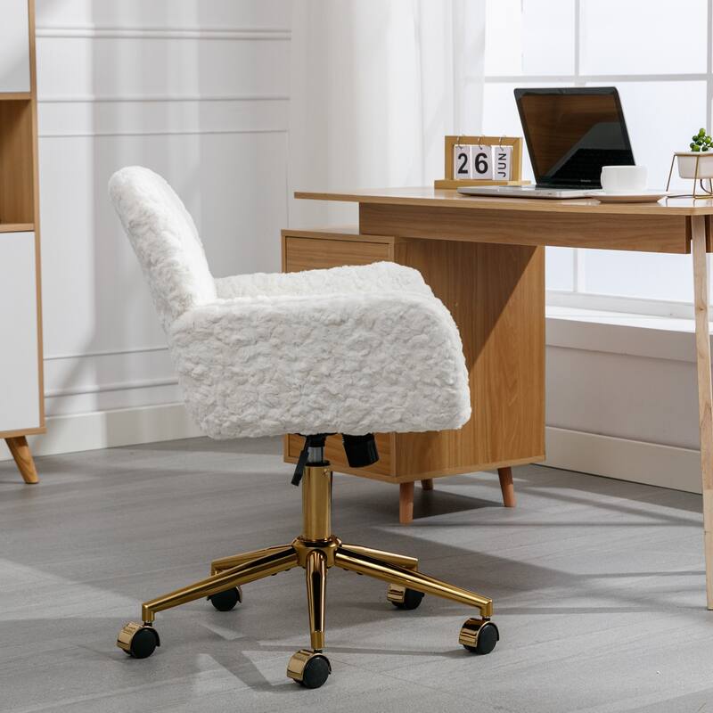 GDF Studio - Modern Upholstered Swivel Home Office Chair with Golden Metal Base and Artificial Rabbit Hair Comfort