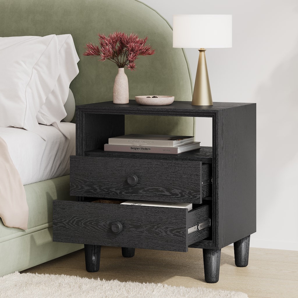 Christopher Knight Home - Modern Wood Nightstand with Open Shelf and 2 Drawers