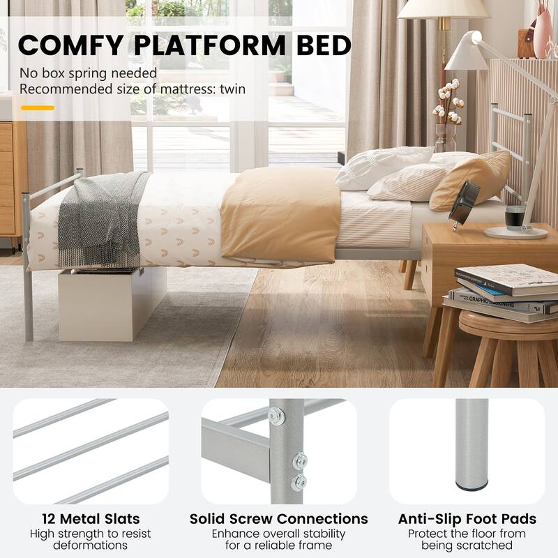 Costway Twin Metal Bed Frame Mattress Foundation No Box Spring Needed