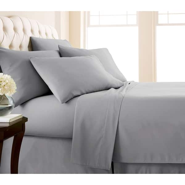 No-slip Ultra-soft Deep Pocket 6-piece Bed Sheet Set - Queen - Light Gray