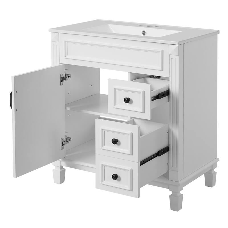 Bathroom Vanity with Ceramic Sink, Small Bathroom Storage Cabinet, Bathroom Cabinet with 2 Drawers & Adjustable Shelf