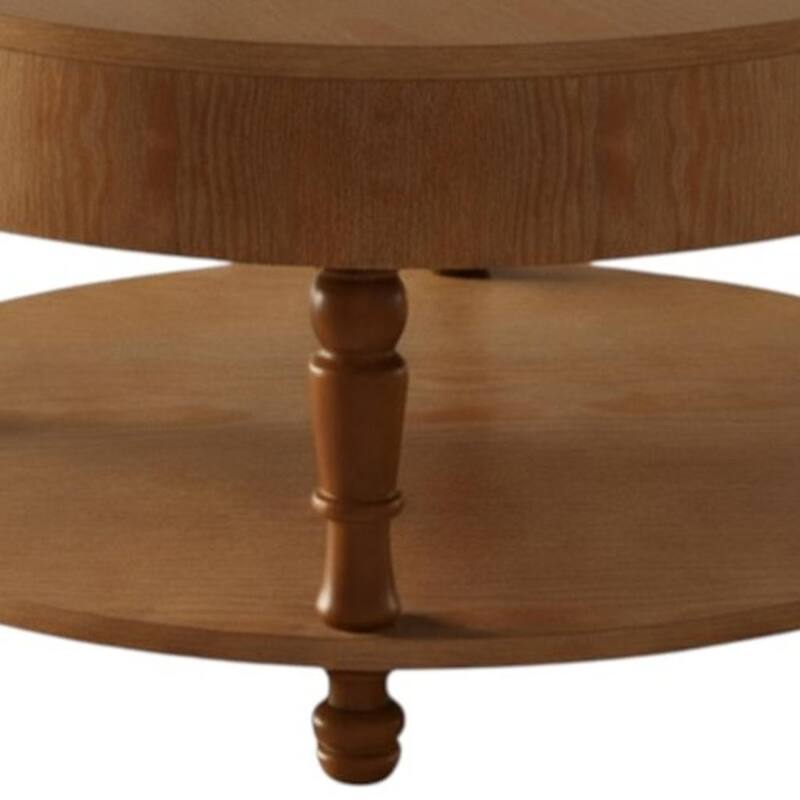 HomeRoots 32" Natural Wood Round Coffee Table With Hidden Storage And Shelf - 31.50 in. x 21.25 in. x 31.50 in.