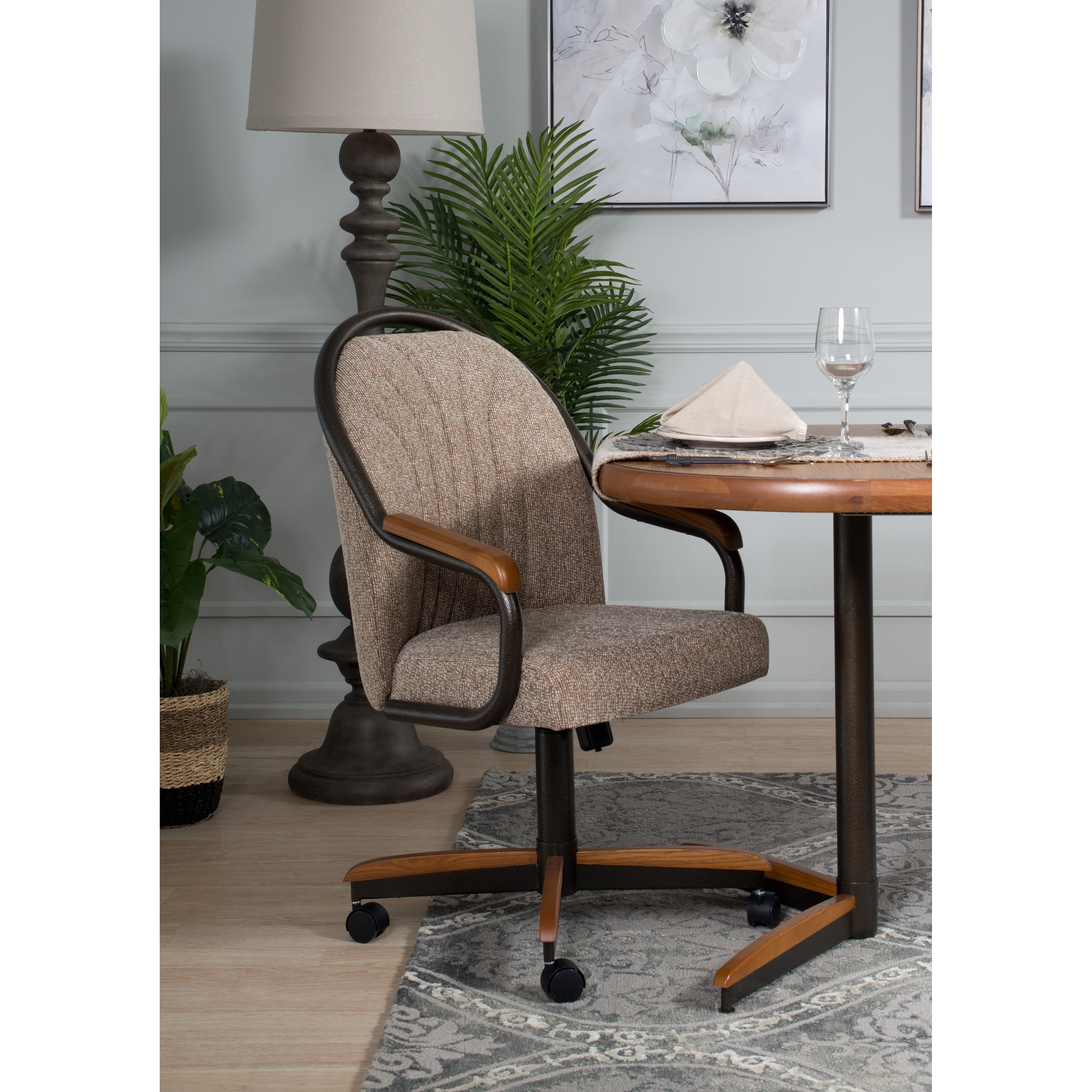 Dining room outlet chairs with rollers