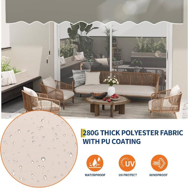 13'x10' Retractable Waterproof Patio Awning, Sun Shade Awning with Manual Crank Handle - N/A