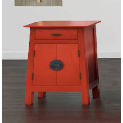 Solid Wood End Table - Zen Nightstand Cabinet - Accent Table - Fully Assembled - Red Finish - 26