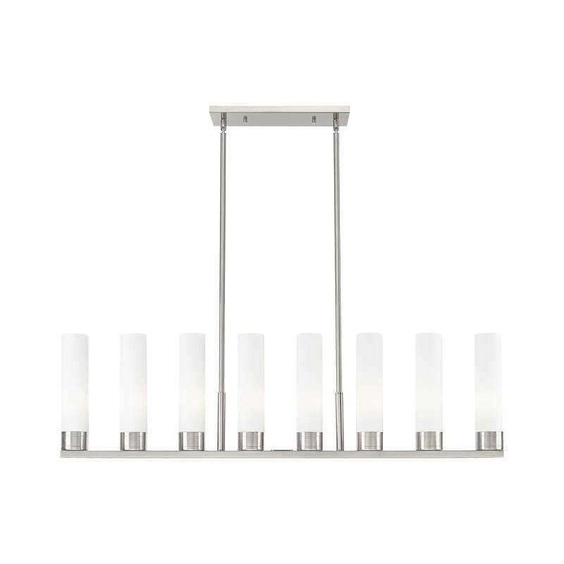 Innovations Lighting Downtown Urban - Boreas - 6 Light 48" Stem Hung Island Light with 11" Shades - Striped White/Satin Nickel