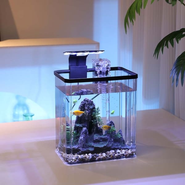 aquarium fish tank accessories kits with led lighting 5 Gallon - Arc-Shaped Glass Tank w/LED Lights - Fish Tank Kit w/Filter, Water Pump, Bag of Filter Media & More The lighting system can cycle through 3 lighting options Top Fin LED Bubble Wall