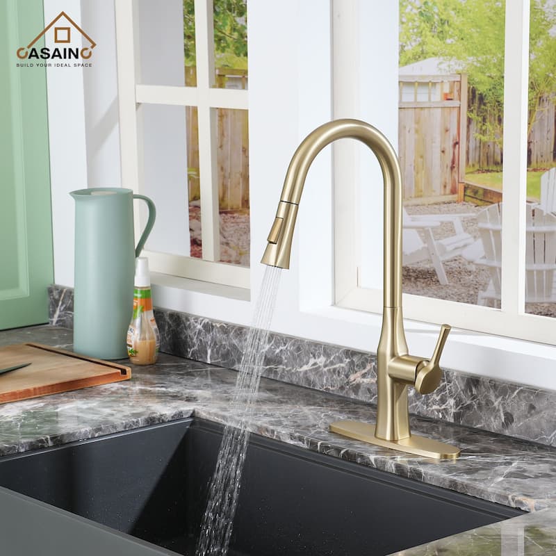 Stainless Steel Single Handle Pull Down Sprayer Kitchen Faucet - Orange