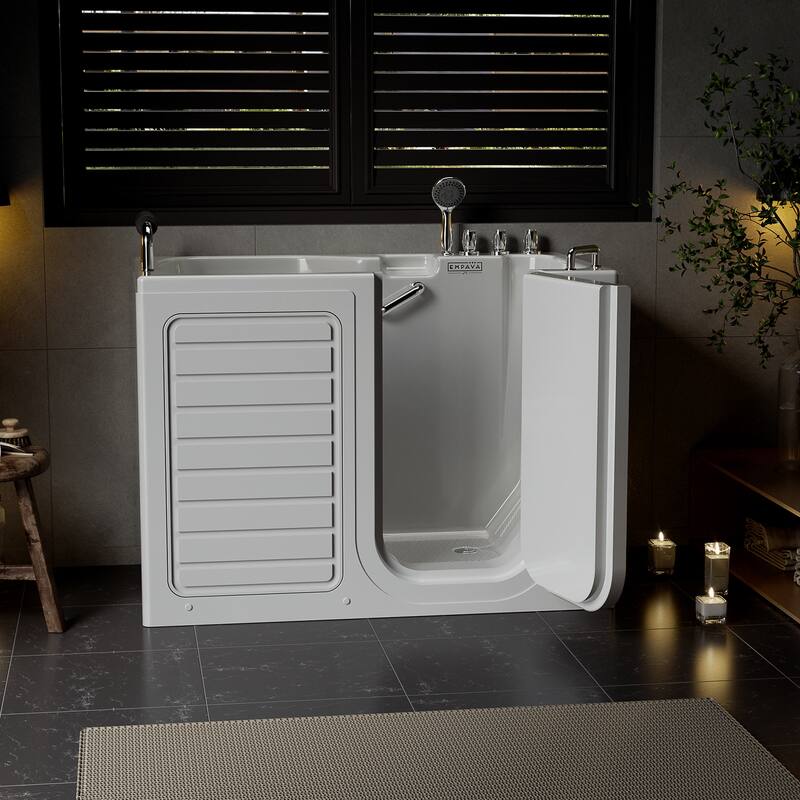 54 in.Right Drain Walk-in Soaking Bath Tub with Outward Opening Door in White - 53"