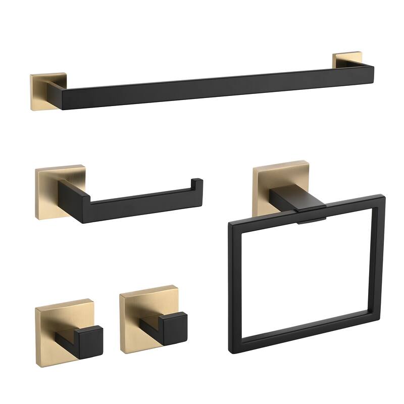 Bathlet 5-Piece Bath Hardware Set in Stainless Steel - Black and Gold