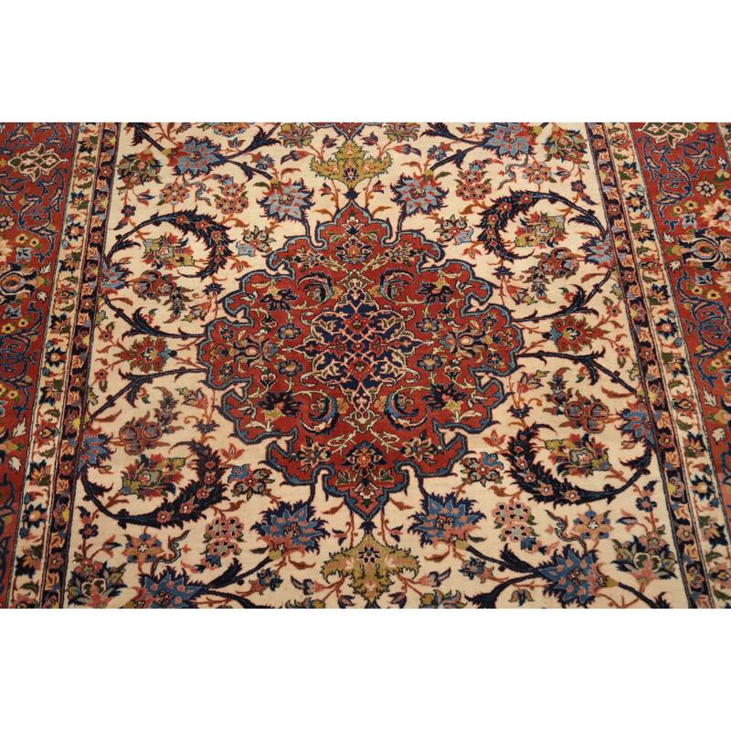 Hand Knotted Oriental 100% Wool Carpet Traditional Floral Beige & Ivories Isfahan Area Rug - 7' 5'' X 5' 1''