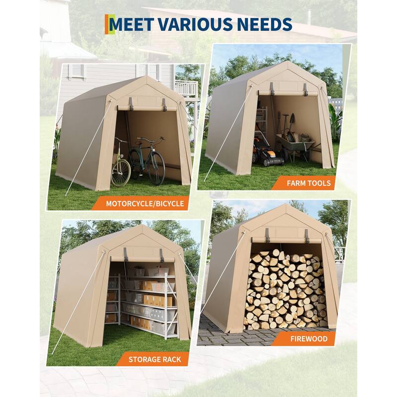 7x10 FT Portable Outdoor Storage Shed with 2 Roll-Up Zipper Doors & Vents, 240G Heavy-Duty Shelter Waterproof PE Tarp