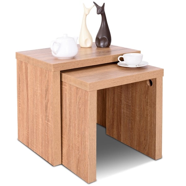 Shop Costway Set Of 2 Nesting Coffee End Table Side Table Wood