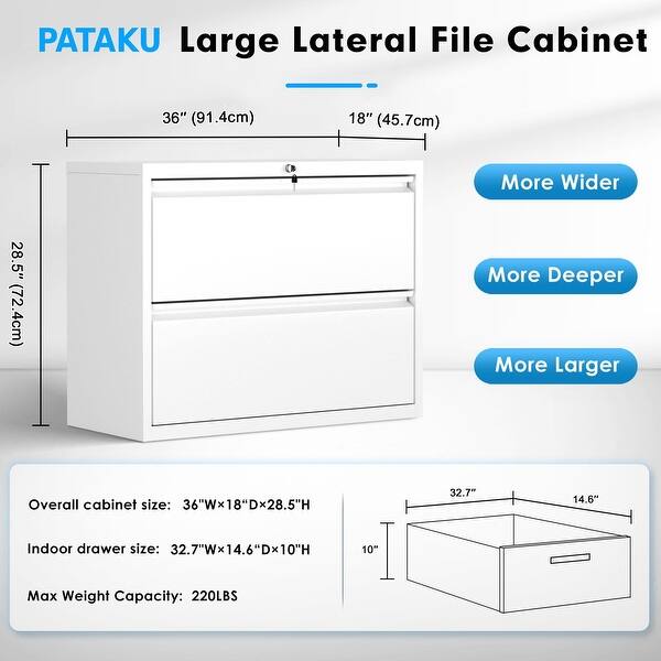 Lateral File with Lock, 2 Drawer File with Lock, Metal