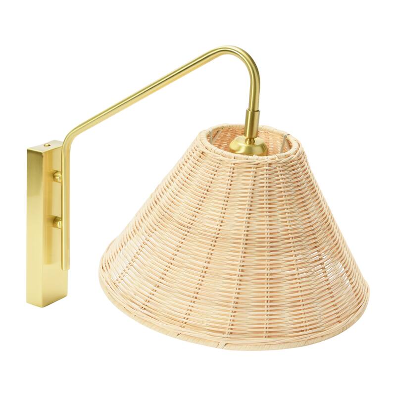 Rattan and Metal Wall Sconce - 17.5"L x 11.8"W x 14.4"H