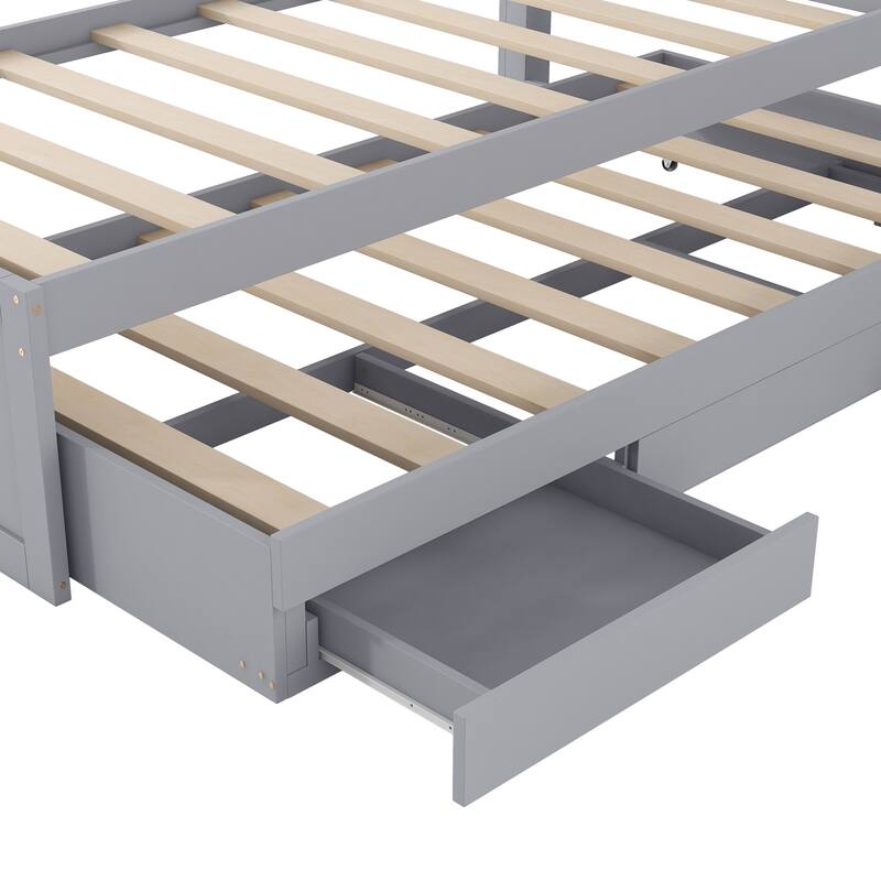 Twin XL Platform Bed with Storage, LED Headboard, Charging Station, Trundle, and Drawers, Gray