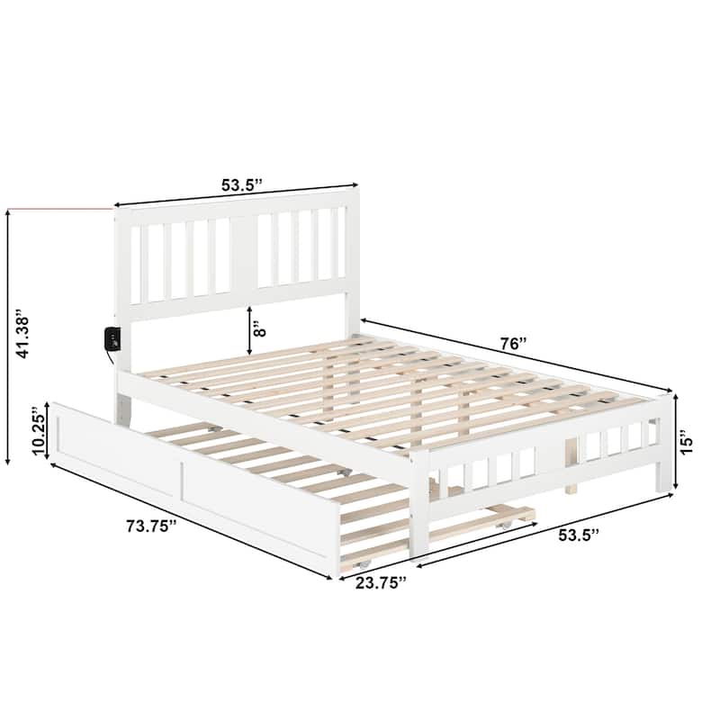 Tahoe Full Platform Bed with Twin Trundle in White