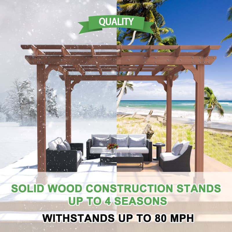 VEIKOUS Outdoor Cedar Wood Pergola Gazebo Kit with Flat Roof Trellis for Patio, Deck, Garden and Backyard