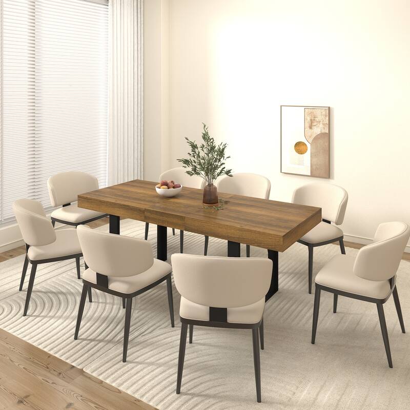 Rectangle Extendable Dining Table for 6-10 People, Aged Effect Wood and Black 160-200 cm - Black Brown
