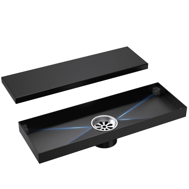 12-inch Linear Shower Drain With Solid Cover in Stainless Steel - Matte Black