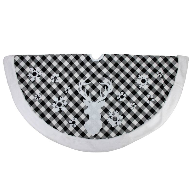 48" Black and White Plaid Reindeer Christmas Tree Skirt - 48