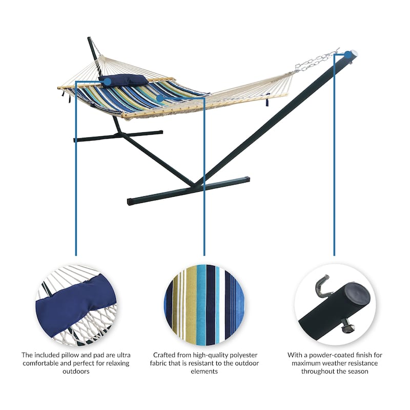 Island Retreat Hammock Set with Blue Stripe Pad