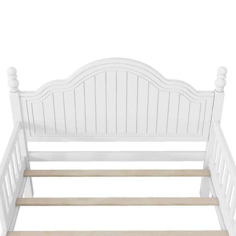 Twin Size Bed For Kids, Wood Twin Platform Bed with Headboard and Footboard, White