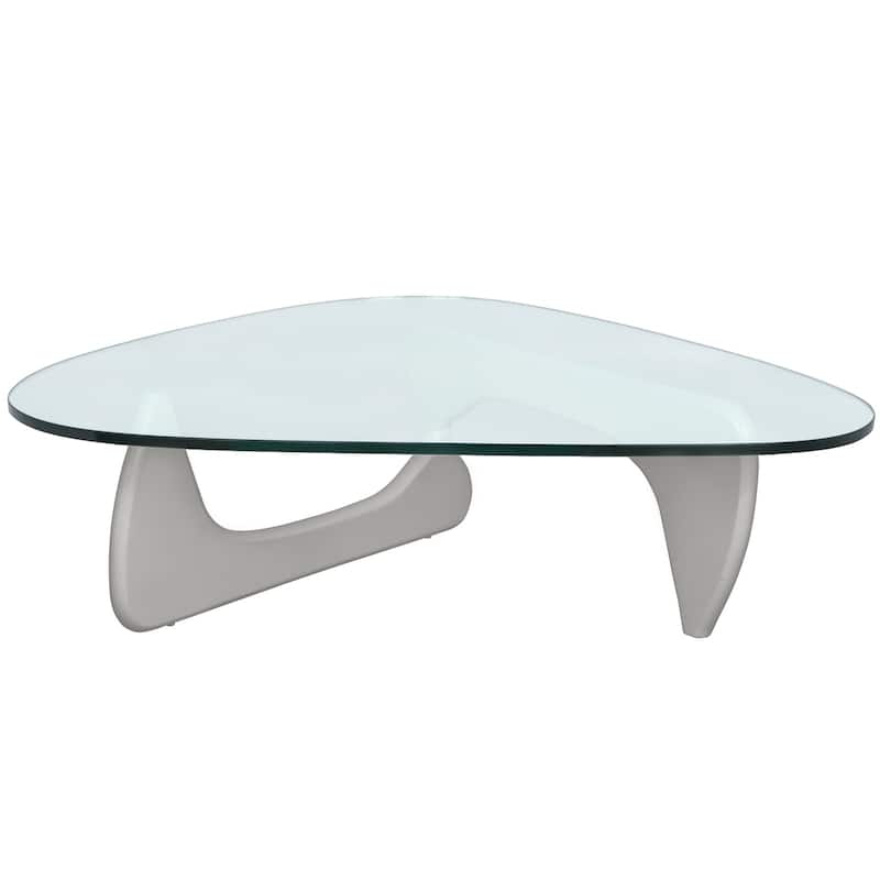 36" Triangular Mid Century Modern Accent Center Coffee Table with Glass Top and Wood Base for Living Room