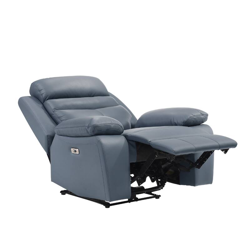 Hanna Power Reclining Chair, Blue Top Grain Leather Cushions, USB Port