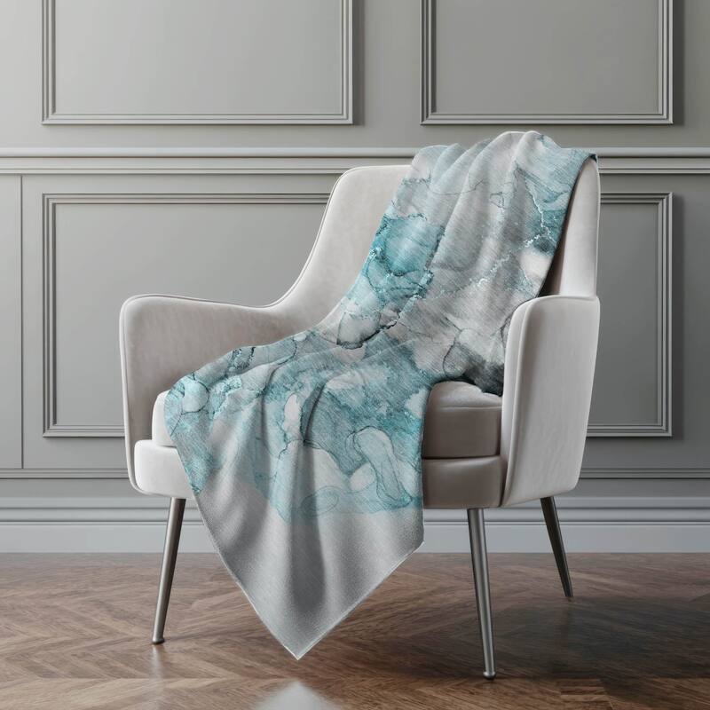 Premium Machine Washable Abstract Contemporary Sherpa Throw Blanket - Teal - 4'2" x 5'10"
