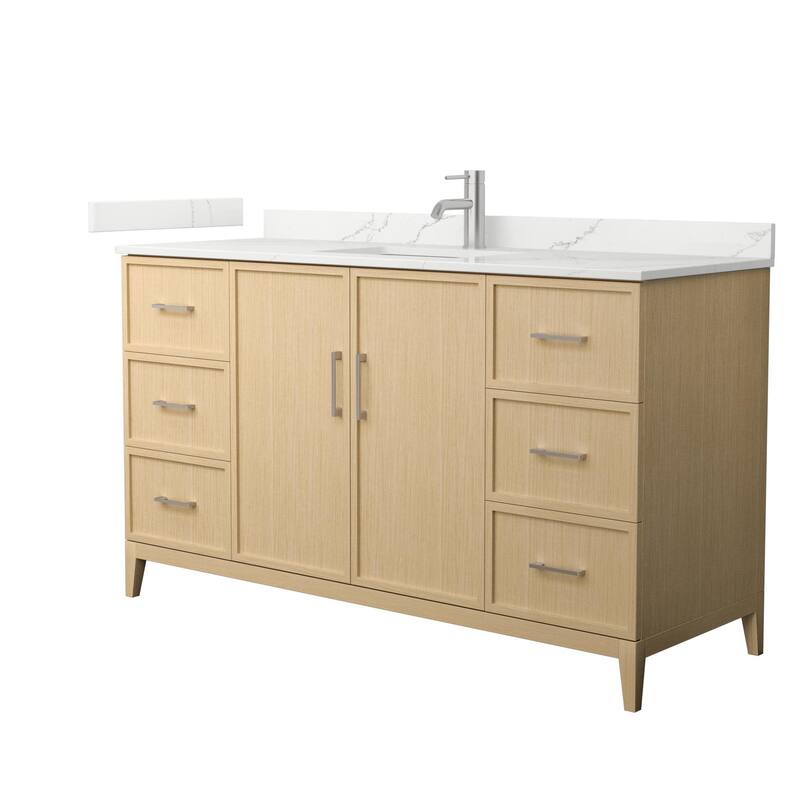 Wyndham Collection WCH717160S-QTZ-UNSMXX Elan 60" Free Standing Single - White Oak / Giotto Quartz Top / Brushed Nickel