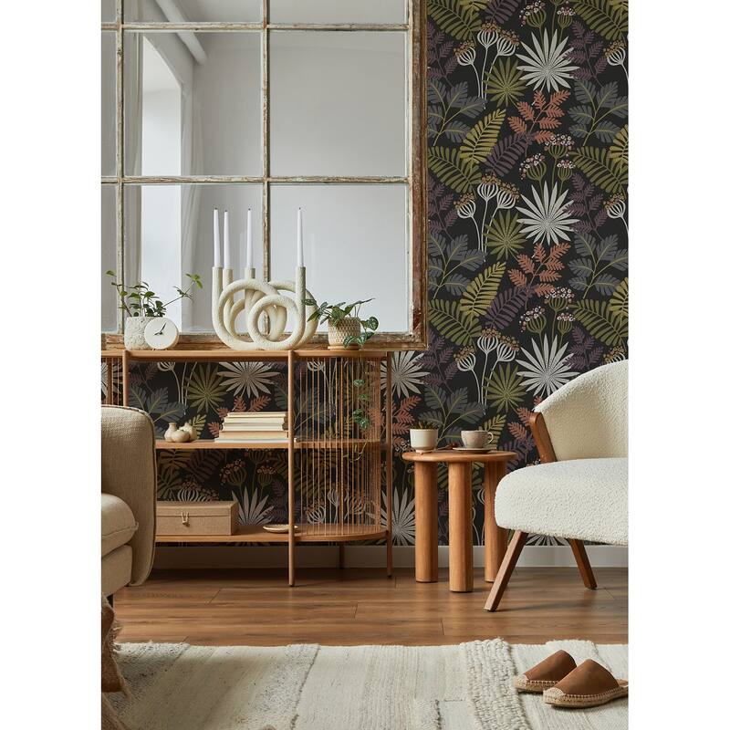 A-Street Prints Praslin Black Botanical Wallpaper