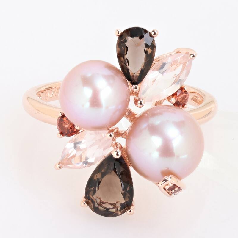 Miadora Cultured Freshwater Pearl and Gemstone Cluster Ring Sterling Silver