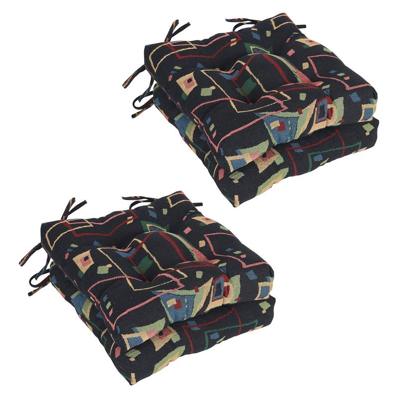 16-inch Square Woven Tapestry Tufted Chair Cushions (Set of 2 or 4) - 16 x 16 - Spin City - Set of 4