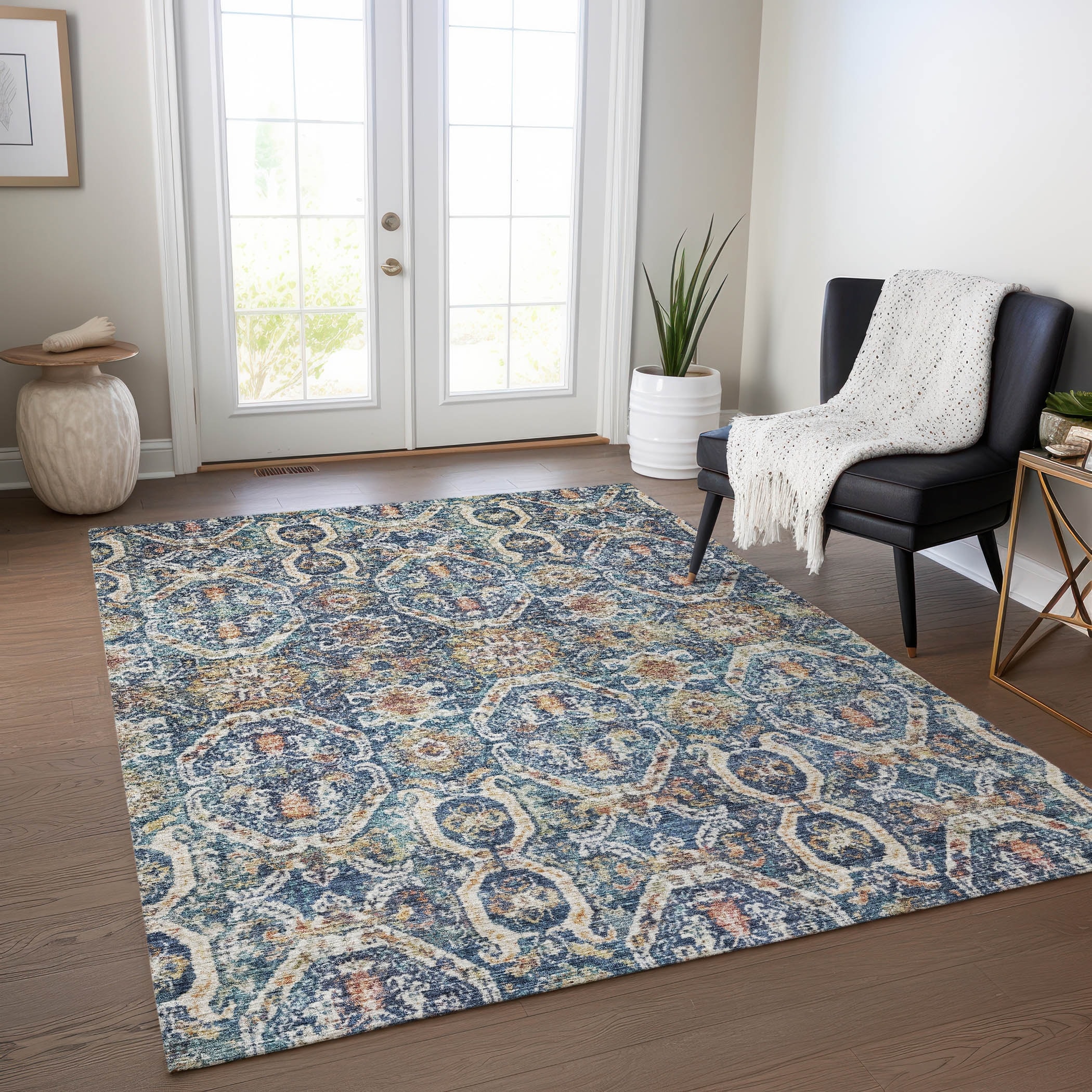 Machine Washable Indoor/ Outdoor Vintage Moroccan Chantille Rug