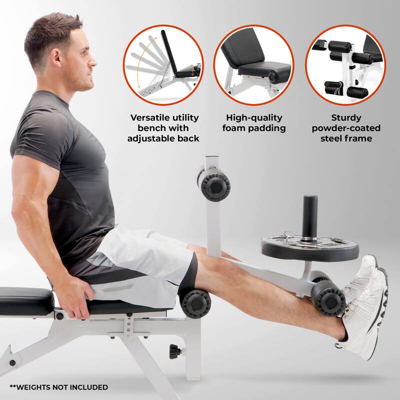 Marcy Powder Coated Steel Home Gym Multipurpose Adjustable Weight Bench, White - 65 x 23 x 46.5 inches