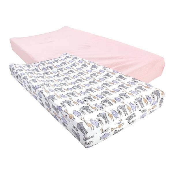 slide 1 of 1, Hudson Baby Infant Girl Cotton Changing Pad Cover, Pink Safari, One Size - Pink Safari