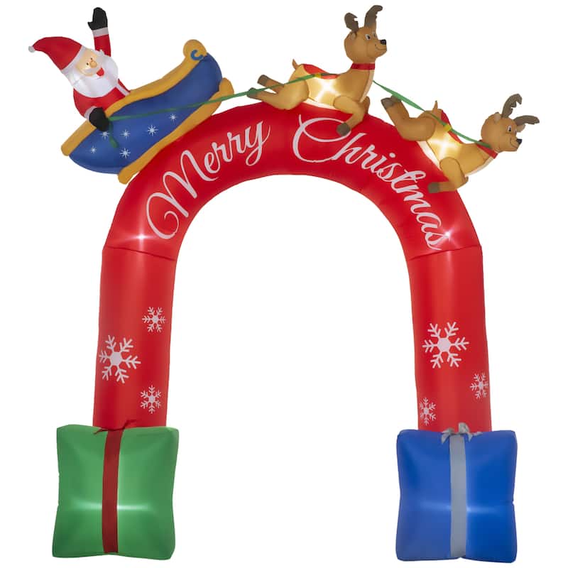 9ft Christmas Inflatables Outdoor Decorations Arch with Santa Claus Riding a Sled, Blow-Up LED Yard Christmas Decor
