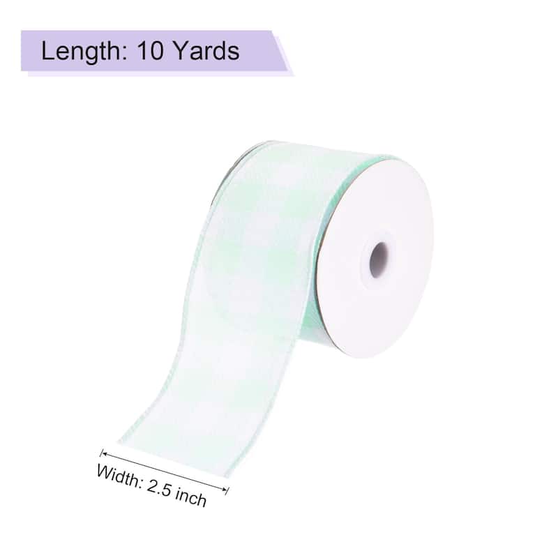 Plaid Check Ribbon, Wired Edge Gingham Ribbon for Gift Wrapping, Christmas Decoration - Cyan - 2.5 Inch x 10 Yards