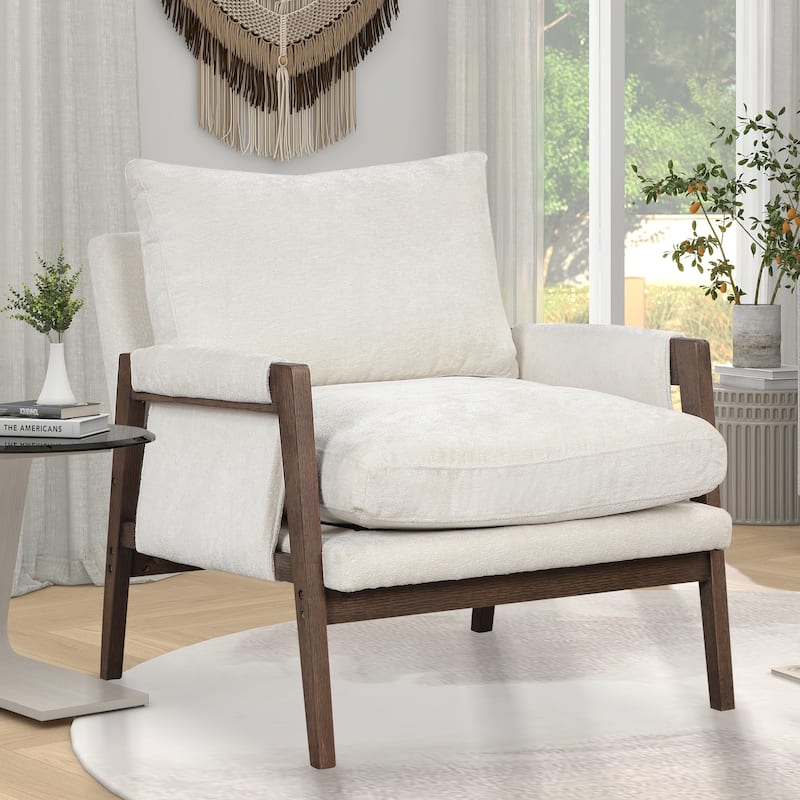 White 35.4" Velvet Arm Chair - White