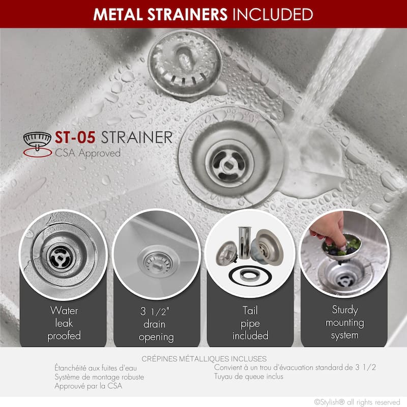 STYLISH Dual Mount 31" Double-Bowl Stainless Steel Kitchen Sink with Grids and Strainers S-401G - 31" x 18" x 9"