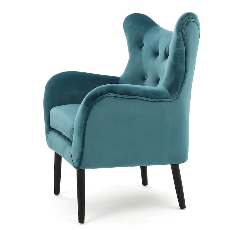 Velvet Mid-Century Armchair with Button and Tufted Wingback Design