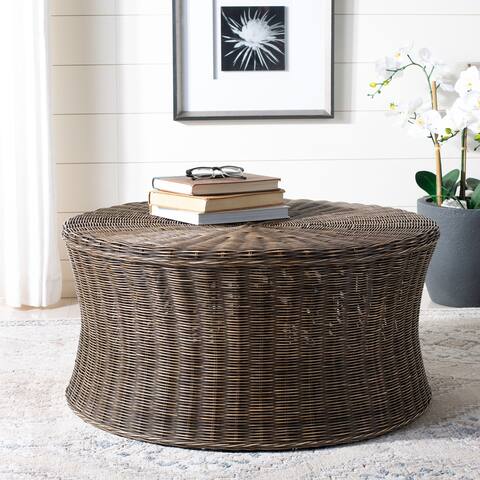 SAFAVIEH Ruxton Dark Brown Wicker Ottoman