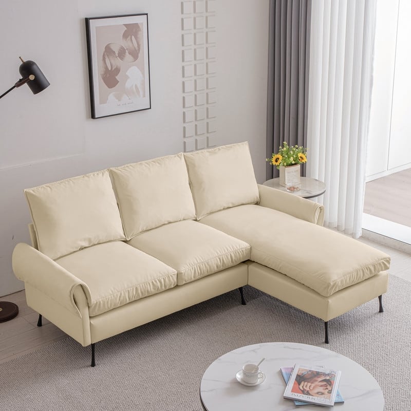Modern Technical Leather L Shaped Sofa with Reversible Chaise,Living Room L Shaped Couch