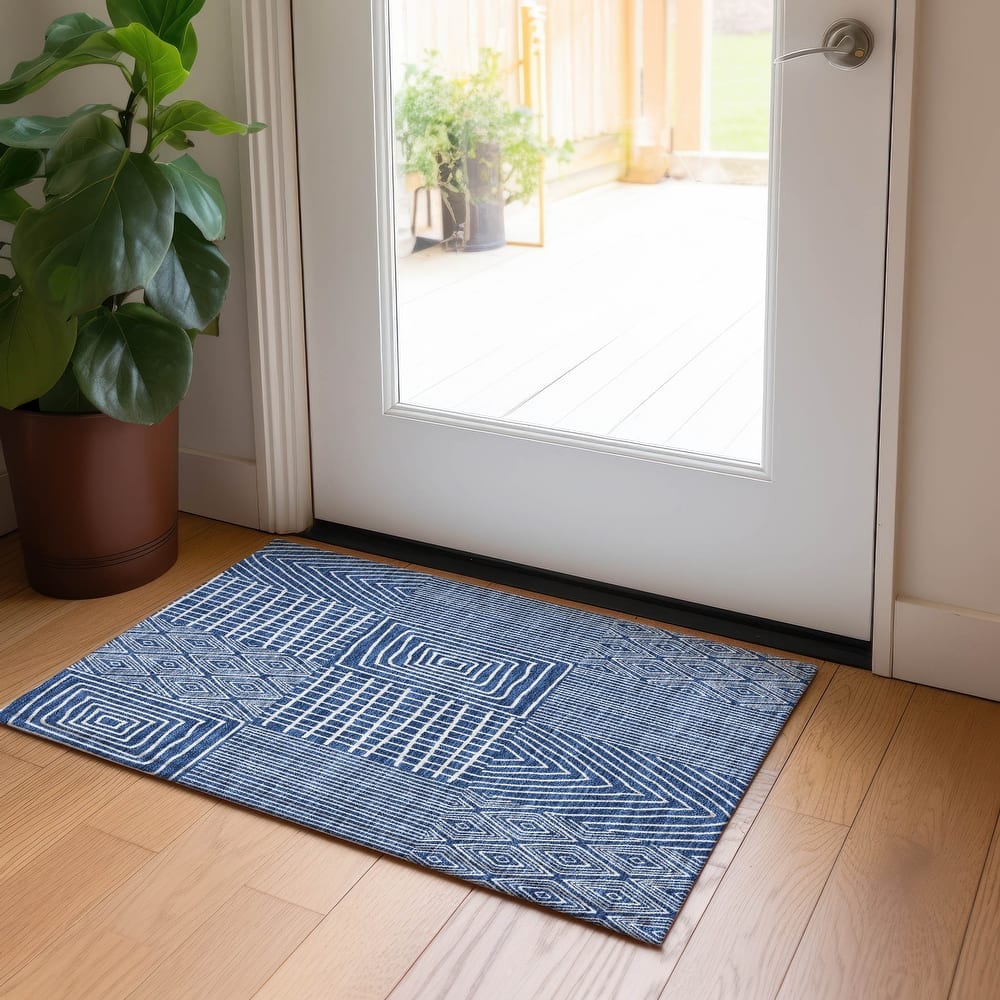 Machine Washable Indoor/ Outdoor Geo Patchwork Chantille Rug